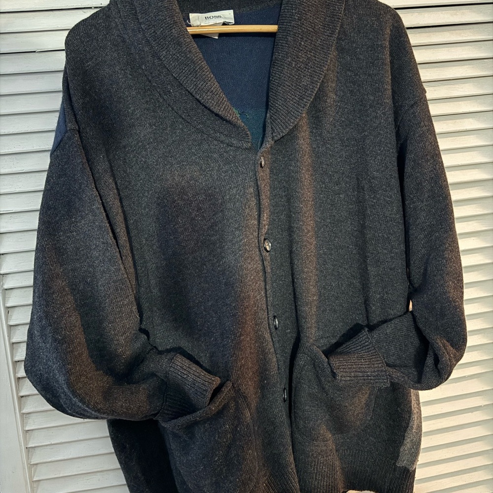 Hugo Boss Black and Dark Gray Knit Cardigan